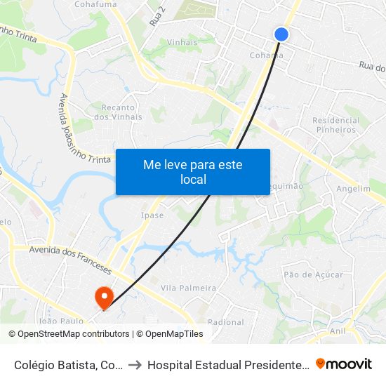 Colégio Batista, Cohama to Hospital Estadual Presidente Vargas map