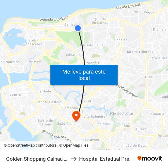 Golden Shopping Calhau (Sentido Bairro) to Hospital Estadual Presidente Vargas map