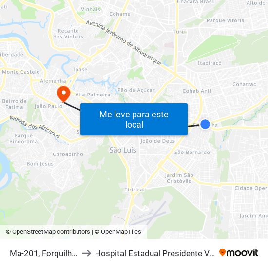Ma-201, Forquilhinha to Hospital Estadual Presidente Vargas map