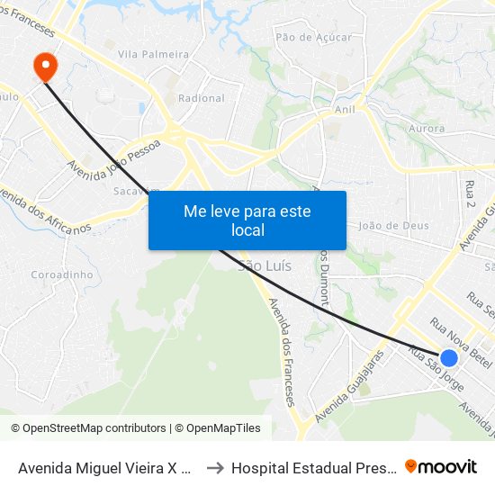 Avenida Miguel Vieira X Rua Fé Em Deus to Hospital Estadual Presidente Vargas map
