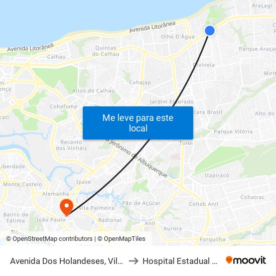 Avenida Dos Holandeses, Vila Luizão (Sentido Centro) to Hospital Estadual Presidente Vargas map