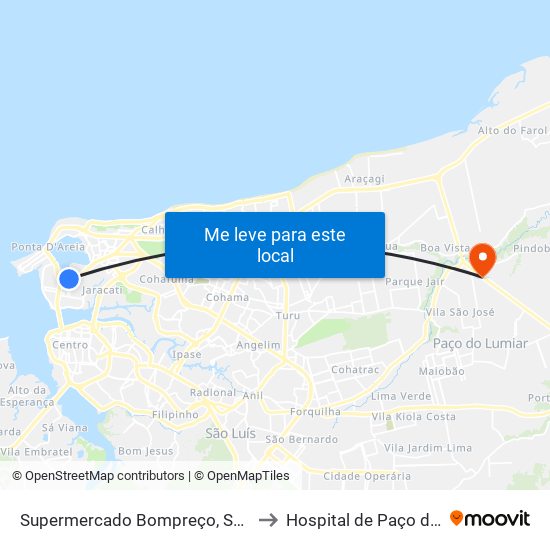 Supermercado Bompreço, São Francisco to Hospital de Paço do Lumiar map