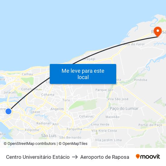 Centro Universitário Estácio to Aeroporto de Raposa map