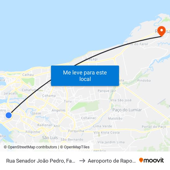 Rua Senador João Pedro, Fabril to Aeroporto de Raposa map