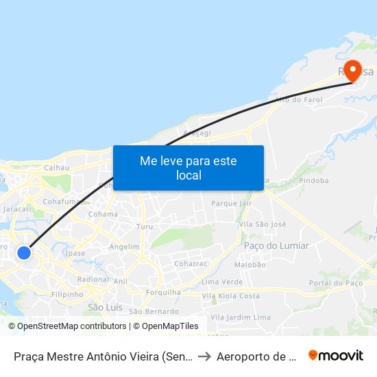 Praça Mestre Antônio Vieira (Sentido Bairro) to Aeroporto de Raposa map