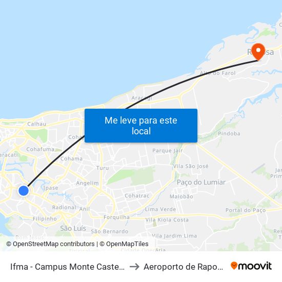 Ifma - Campus Monte Castelo to Aeroporto de Raposa map