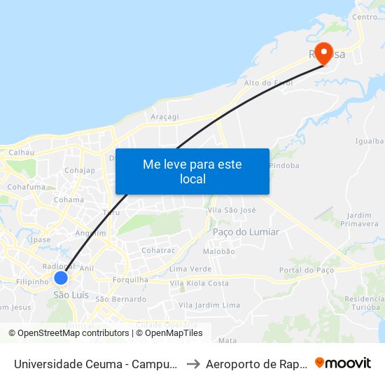 Universidade Ceuma - Campus Anil to Aeroporto de Raposa map