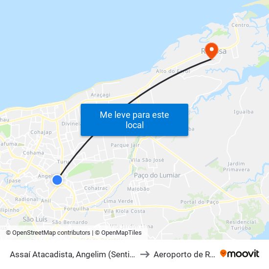 Assaí Atacadista, Angelim (Sentido Centro) to Aeroporto de Raposa map