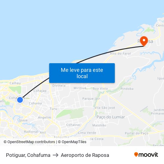 Potiguar, Cohafuma to Aeroporto de Raposa map