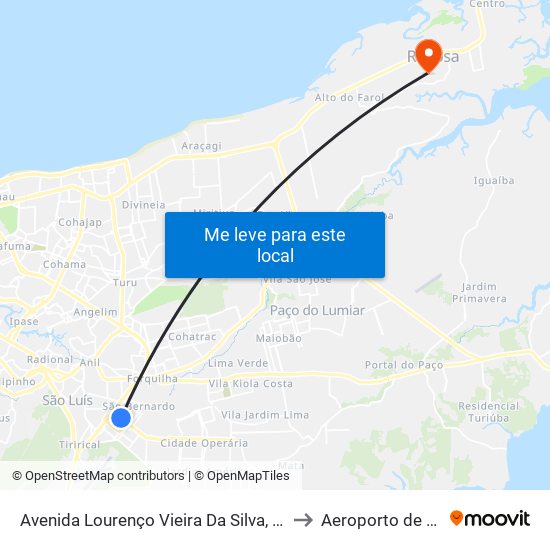 Avenida Lourenço Vieira Da Silva, São Cristóvão to Aeroporto de Raposa map