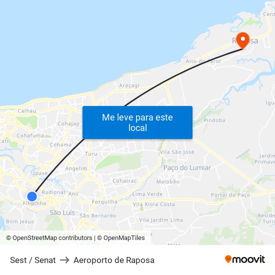Sest / Senat to Aeroporto de Raposa map