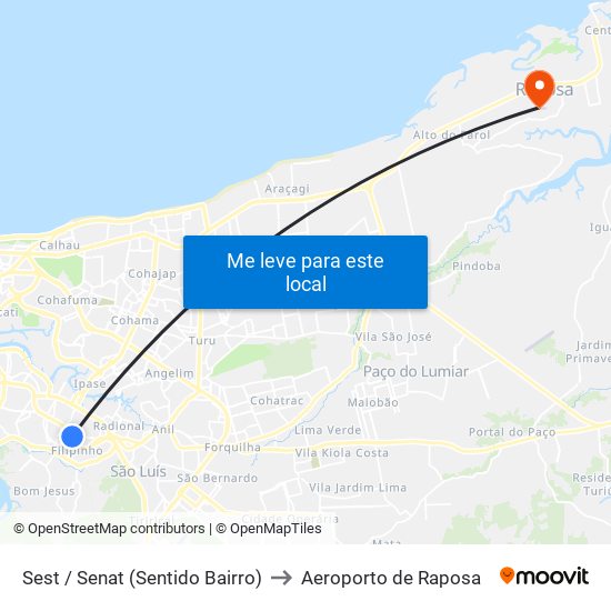 Sest / Senat (Sentido Bairro) to Aeroporto de Raposa map