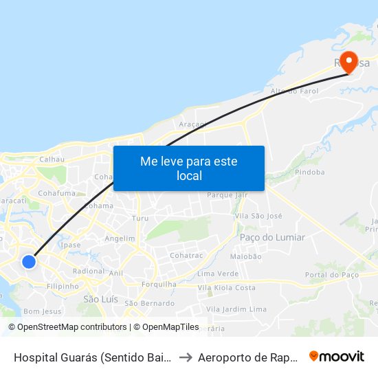 Hospital Guarás (Sentido Bairro) to Aeroporto de Raposa map