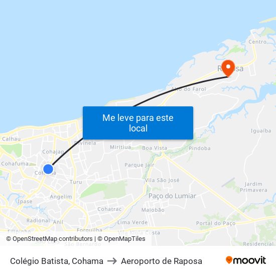 Colégio Batista, Cohama to Aeroporto de Raposa map