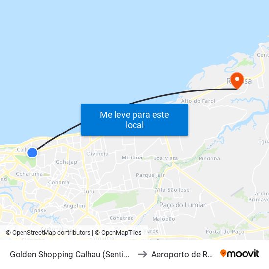 Golden Shopping Calhau (Sentido Bairro) to Aeroporto de Raposa map