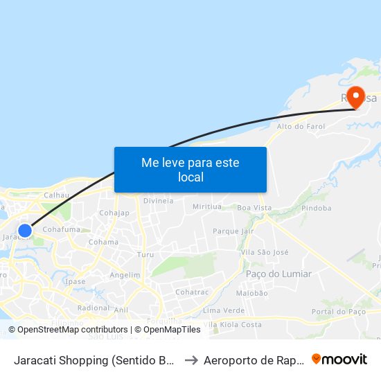 Jaracati Shopping (Sentido Bairro) to Aeroporto de Raposa map