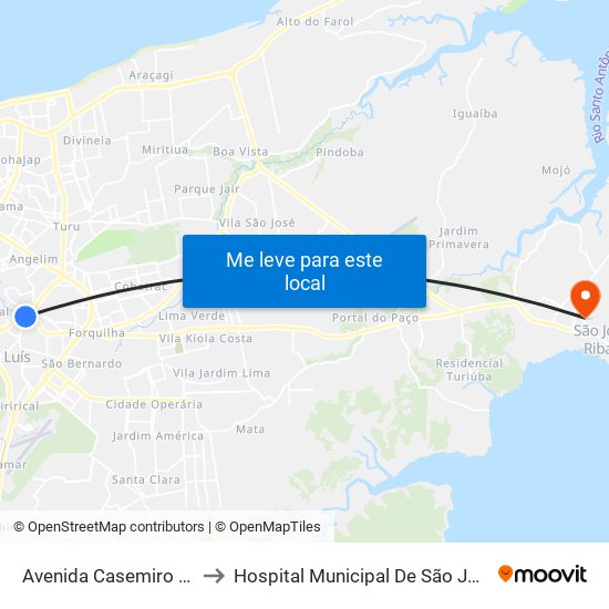 Avenida Casemiro Júnior, Anil to Hospital Municipal De São José De Ribamar map