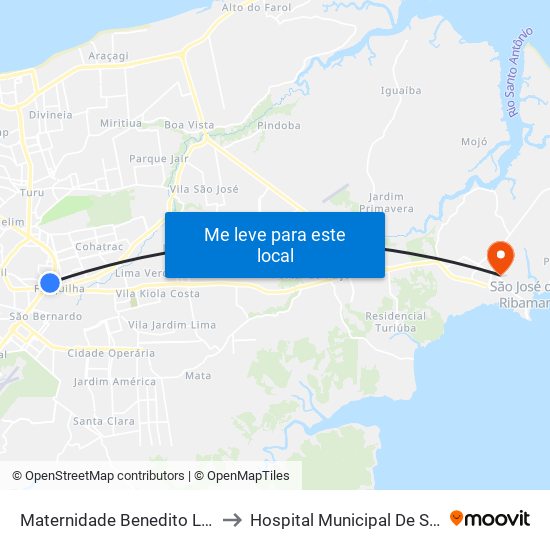 Maternidade Benedito Leite (Sentido Cohab) to Hospital Municipal De São José De Ribamar map