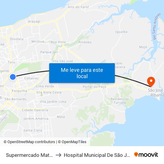 Supermercado Mateus, Cohab to Hospital Municipal De São José De Ribamar map