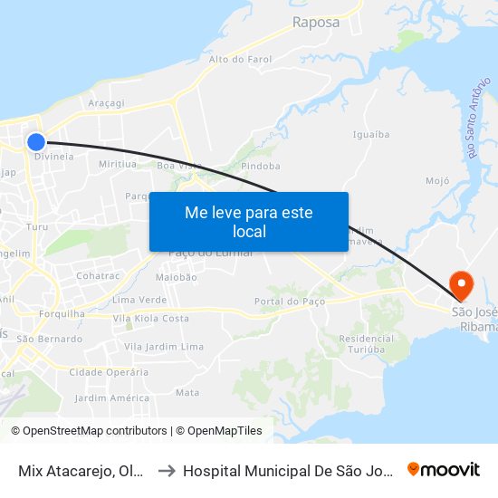 Mix Atacarejo, Olho D'Água to Hospital Municipal De São José De Ribamar map