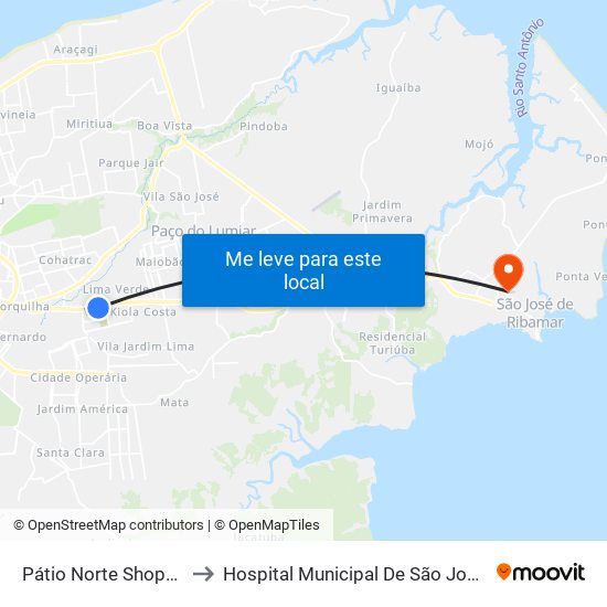 Pátio Norte Shopping (Ida) to Hospital Municipal De São José De Ribamar map