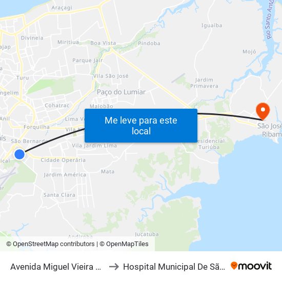 Avenida Miguel Vieira X Rua Fé Em Deus to Hospital Municipal De São José De Ribamar map