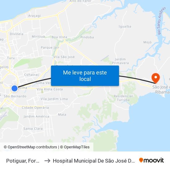 Potiguar, Forquilha to Hospital Municipal De São José De Ribamar map