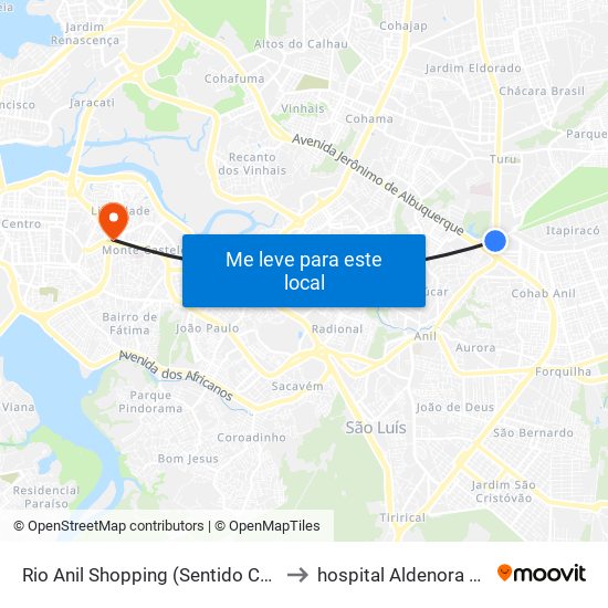 Rio Anil Shopping (Sentido Centro) to hospital Aldenora Bello map