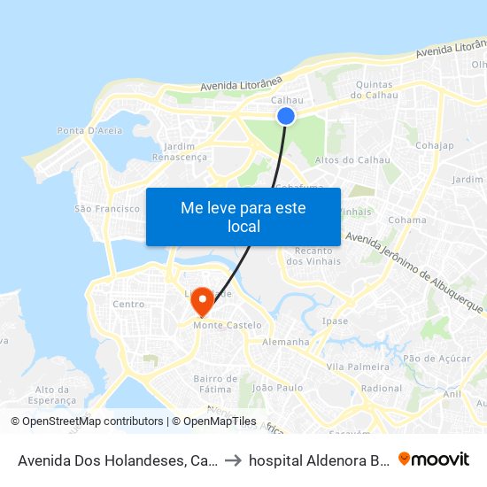 Avenida Dos Holandeses, Calhau to hospital Aldenora Bello map