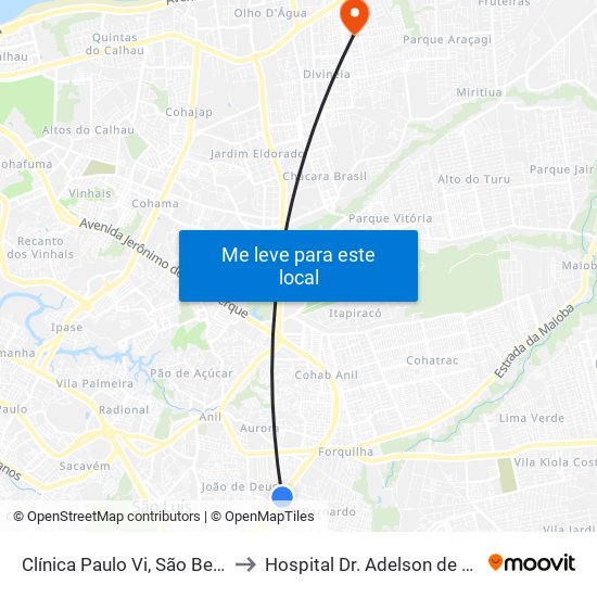 Clínica Paulo Vi, São Bernardo (Sentido Centro) to Hospital Dr. Adelson de Souza Lopes - Vila Luizão map