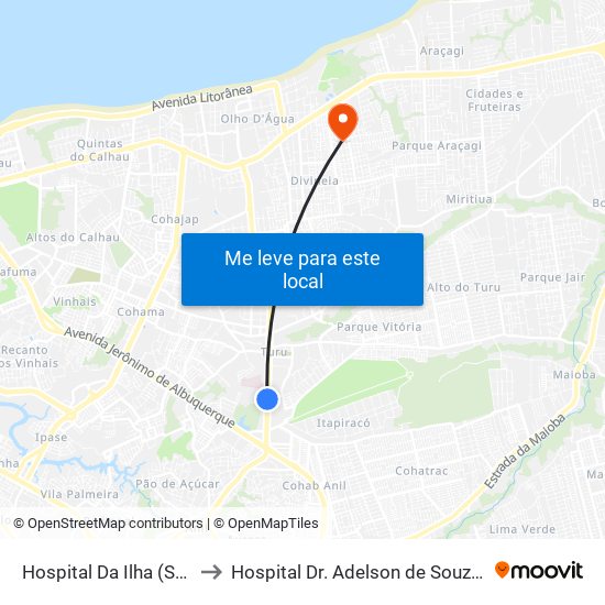 Hospital Da Ilha (Sentido Centro) to Hospital Dr. Adelson de Souza Lopes - Vila Luizão map