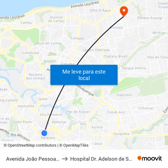 Avenida João Pessoa, Túnel Do Sacavém to Hospital Dr. Adelson de Souza Lopes - Vila Luizão map