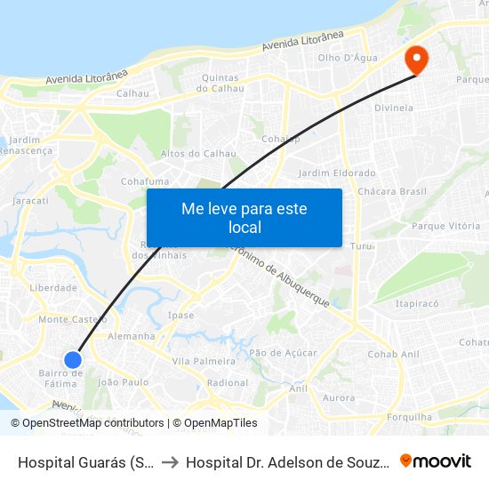 Hospital Guarás (Sentido Bairro) to Hospital Dr. Adelson de Souza Lopes - Vila Luizão map