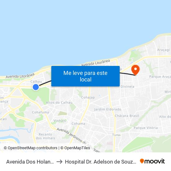 Avenida Dos Holandeses, Calhau to Hospital Dr. Adelson de Souza Lopes - Vila Luizão map