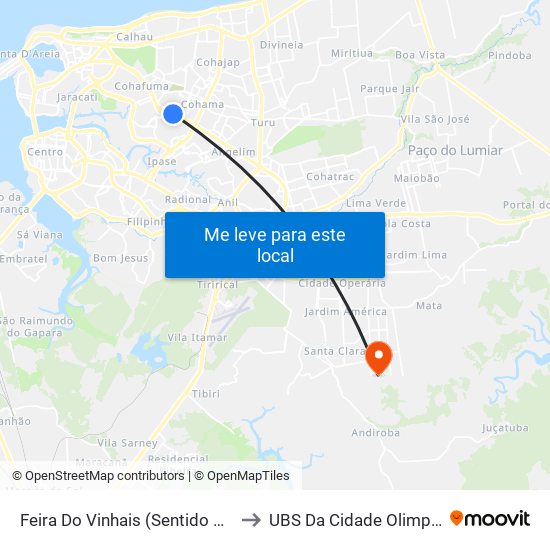 Feira Do Vinhais (Sentido Centro) to UBS Da Cidade Olimpica III map