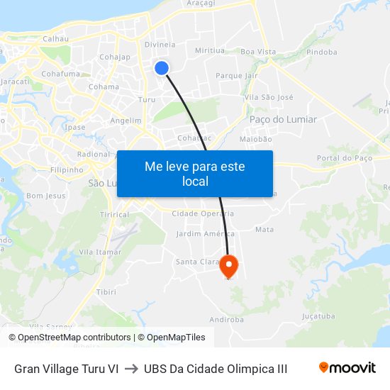 Gran Village Turu VI to UBS Da Cidade Olimpica III map