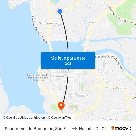 Supermercado Bompreço, São Francisco to Hospital De Câncer map