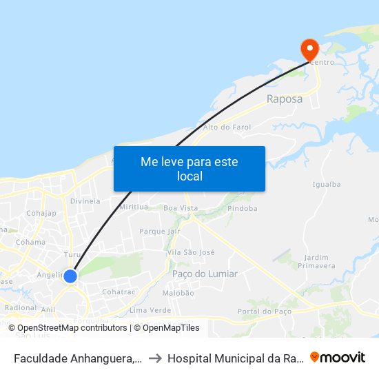 Faculdade Anhanguera, Turu to Hospital Municipal da Raposa map