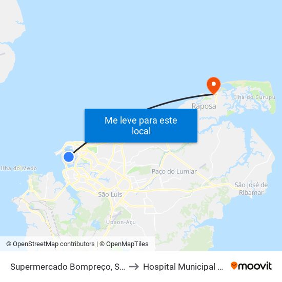 Supermercado Bompreço, São Francisco to Hospital Municipal da Raposa map