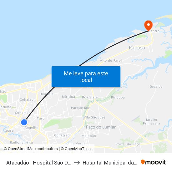 Atacadão | Hospital São Domingos to Hospital Municipal da Raposa map