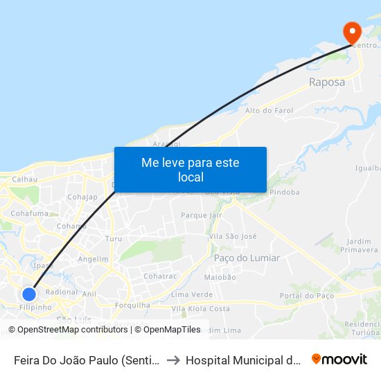 Feira Do João Paulo (Sentido Bairro) to Hospital Municipal da Raposa map