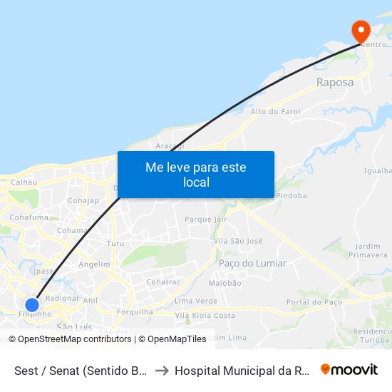 Sest / Senat (Sentido Bairro) to Hospital Municipal da Raposa map