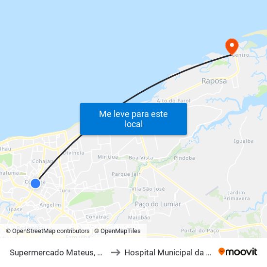 Supermercado Mateus, Cohama to Hospital Municipal da Raposa map