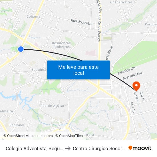 Colégio Adventista, Bequimão to Centro Cirúrgico Socorrão 1 map