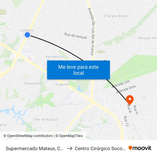 Supermercado Mateus, Cohama to Centro Cirúrgico Socorrão 1 map