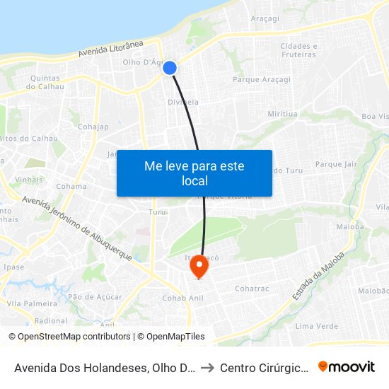 Avenida Dos Holandeses, Olho D'Água (Sentido Centro) to Centro Cirúrgico Socorrão 1 map