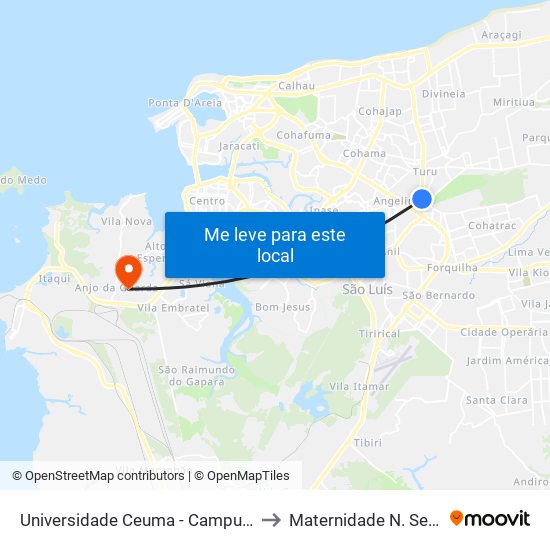 Universidade Ceuma - Campus Turu (Sentido Bairro) to Maternidade N. Senhora da Penha map