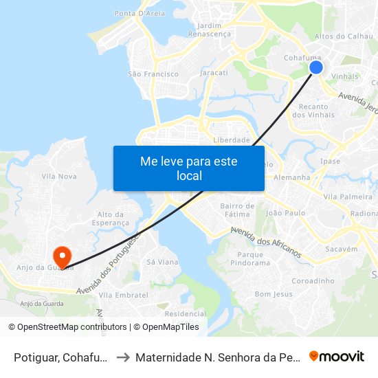 Potiguar, Cohafuma to Maternidade N. Senhora da Penha map