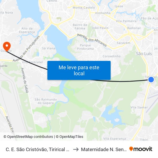 C. E. São Cristóvão, Tirirical (Sentido Aeroporto) to Maternidade N. Senhora da Penha map
