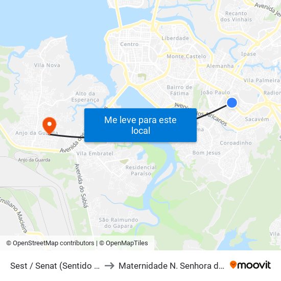 Sest / Senat (Sentido Bairro) to Maternidade N. Senhora da Penha map